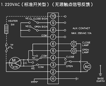 220VAC標(biāo)準(zhǔn)開關(guān)型<a href='http://www.tbzzf.cn/Product/diefa/diandongdiefa/' target='_blank'>電動(dòng)<a href='http://www.tbzzf.cn/Product/diefa/' target='_blank'>蝶閥</a></a>接線圖